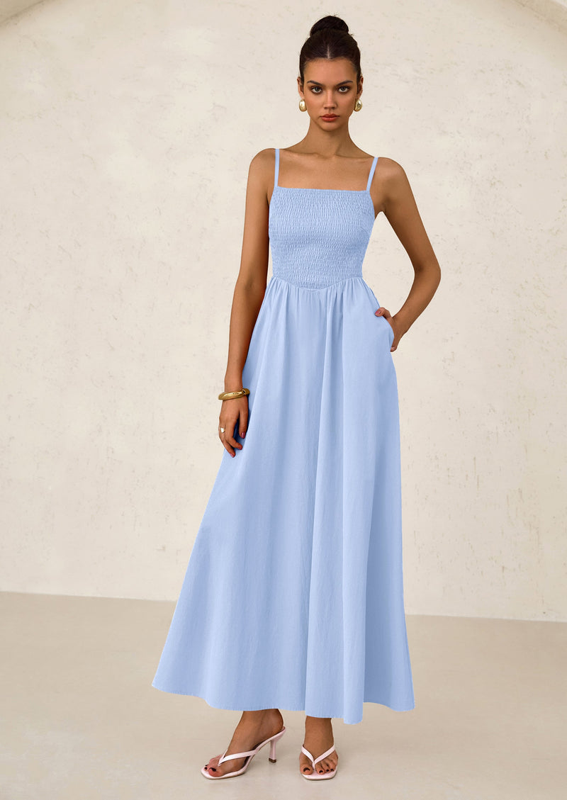 PRETTYGARDEN Women's Smocked Maxi Dresses Beach Sundress Casual Spaghetti Strap Swing A Line Long Flowy Dress - PRETTYGARDEN