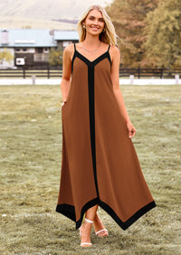 PRETTYGARDEN Women's Flowy Maxi Dress Summer Sleeveless V Neck Spaghetti Strap Elegant Wedding Party Dresses