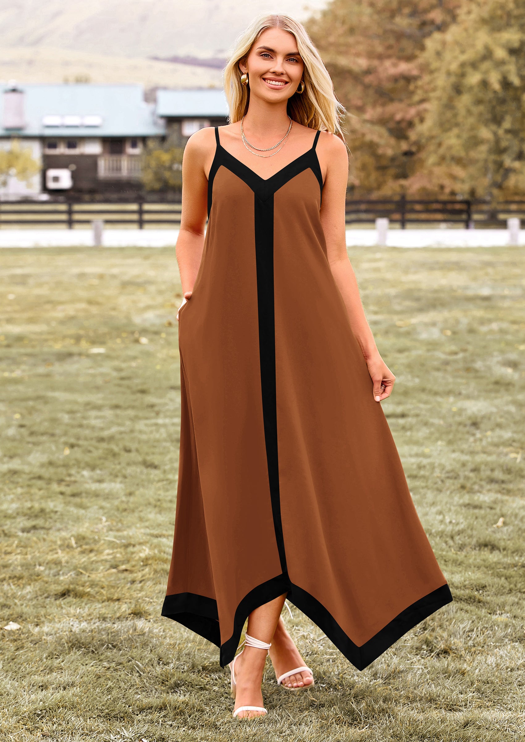 PRETTYGARDEN Women's Flowy Maxi Dress Summer Sleeveless V Neck Spaghetti Strap Elegant Wedding Party Dresses