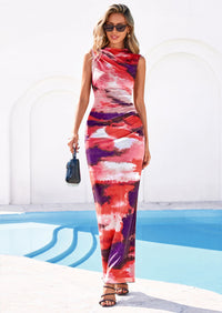 PRETTYGARDEN Summer Dresses for Women Sleeveless Bodycon Maxi Spring Mock Neck Tie Dye Mesh Cocktail Going Out Dress PRETTYGARDEN