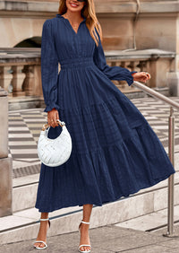 PRETTYGARDEN Women's Fall Wedding Guest Dresses Long Sleeve V Neck Flowy Elegant Holiday Party Maxi Dress with Pockets