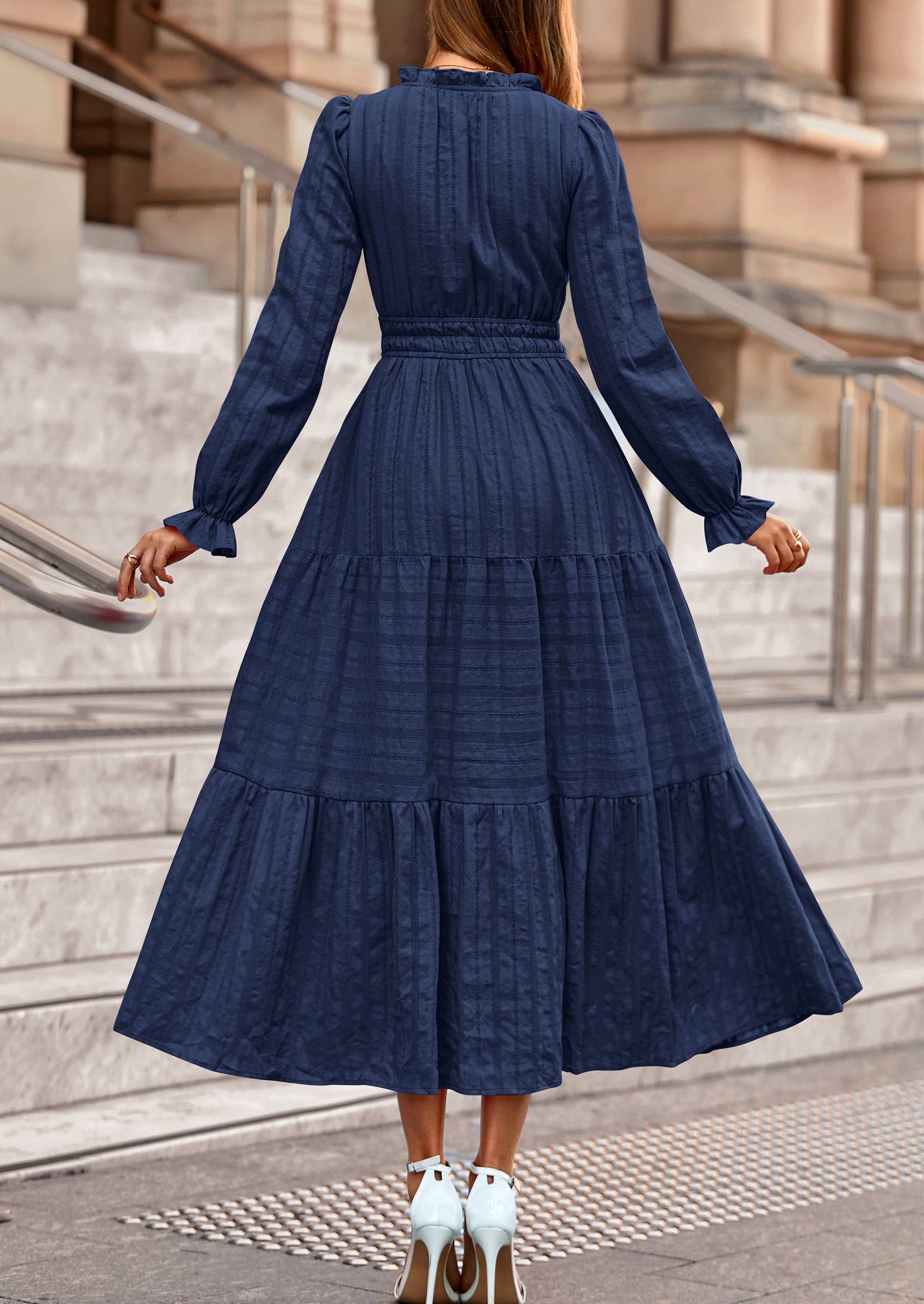 PRETTYGARDEN Women's Fall Wedding Guest Dresses Long Sleeve V Neck Flowy Elegant Holiday Party Maxi Dress with Pockets