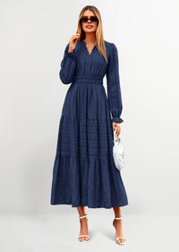 PRETTYGARDEN Women's Fall Wedding Guest Dresses Long Sleeve V Neck Flowy Elegant Holiday Party Maxi Dress with Pockets