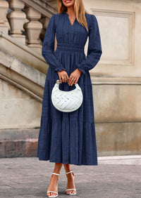 PRETTYGARDEN Women's Fall Wedding Guest Dresses Long Sleeve V Neck Flowy Elegant Holiday Party Maxi Dress with Pockets