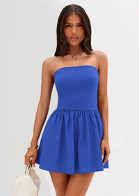 Strapless Casual Tube Top Ruffle A Line Patchwork Mini Dresses Mini Party Dresses