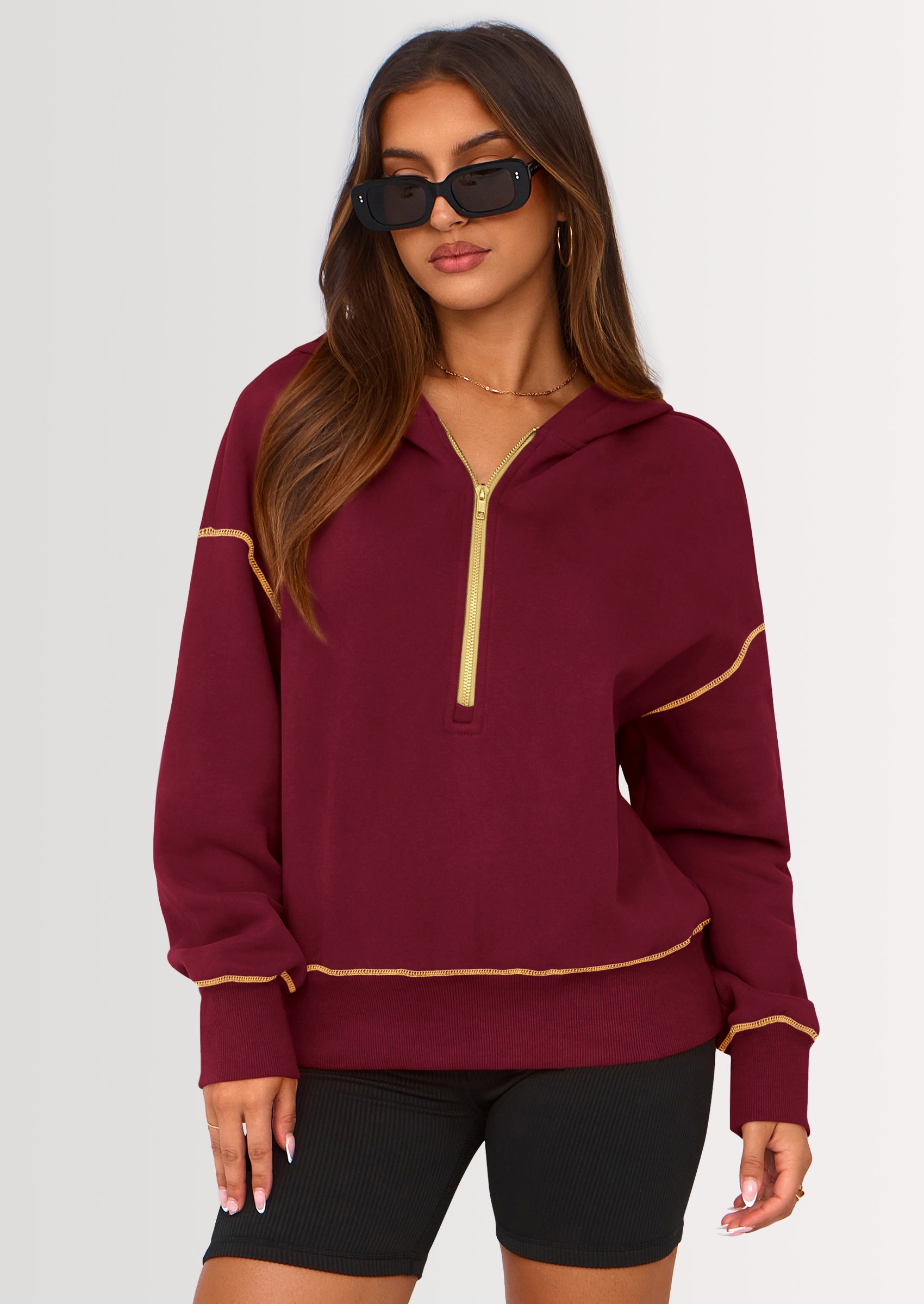 PRETTYGARDEN Women's Hooded Sweatshirts Long Sleeve Half Zip Cropped Hoodie Pullover Winter Fashion Clothes