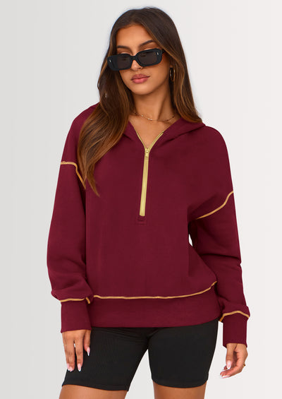 PRETTYGARDEN Women's Hooded Sweatshirts Long Sleeve Half Zip Cropped Hoodie Pullover Winter Fashion Clothes