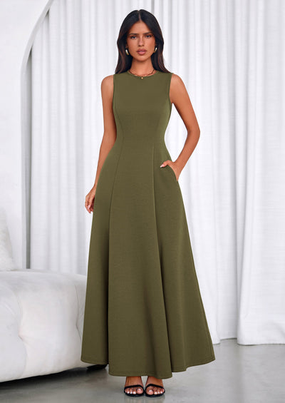 PRETTYGARDEN Women's Summer Tank Maxi Dress Spring Sleeveless Swing A Line Long Flowy Elegant Cocktail Dresses Pockets PRETTYGARDEN