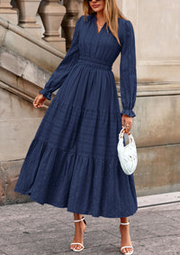 PRETTYGARDEN Women's Fall Wedding Guest Dresses Long Sleeve V Neck Flowy Elegant Holiday Party Maxi Dress with Pockets