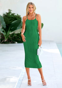 PRETTYGARDEN Women's Sleeveless Bodycon Dress Textured Back Slit Sexy Cocktail Party Midi Dresses