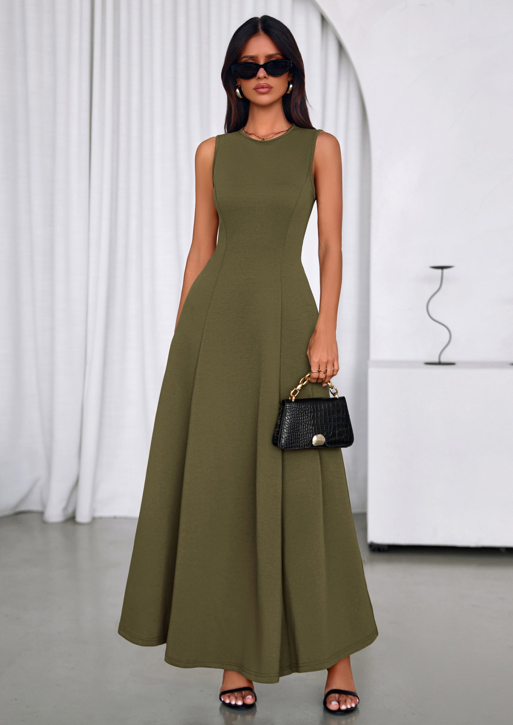 PRETTYGARDEN Women's Summer Tank Maxi Dress Spring Sleeveless Swing A Line Long Flowy Elegant Cocktail Dresses Pockets PRETTYGARDEN