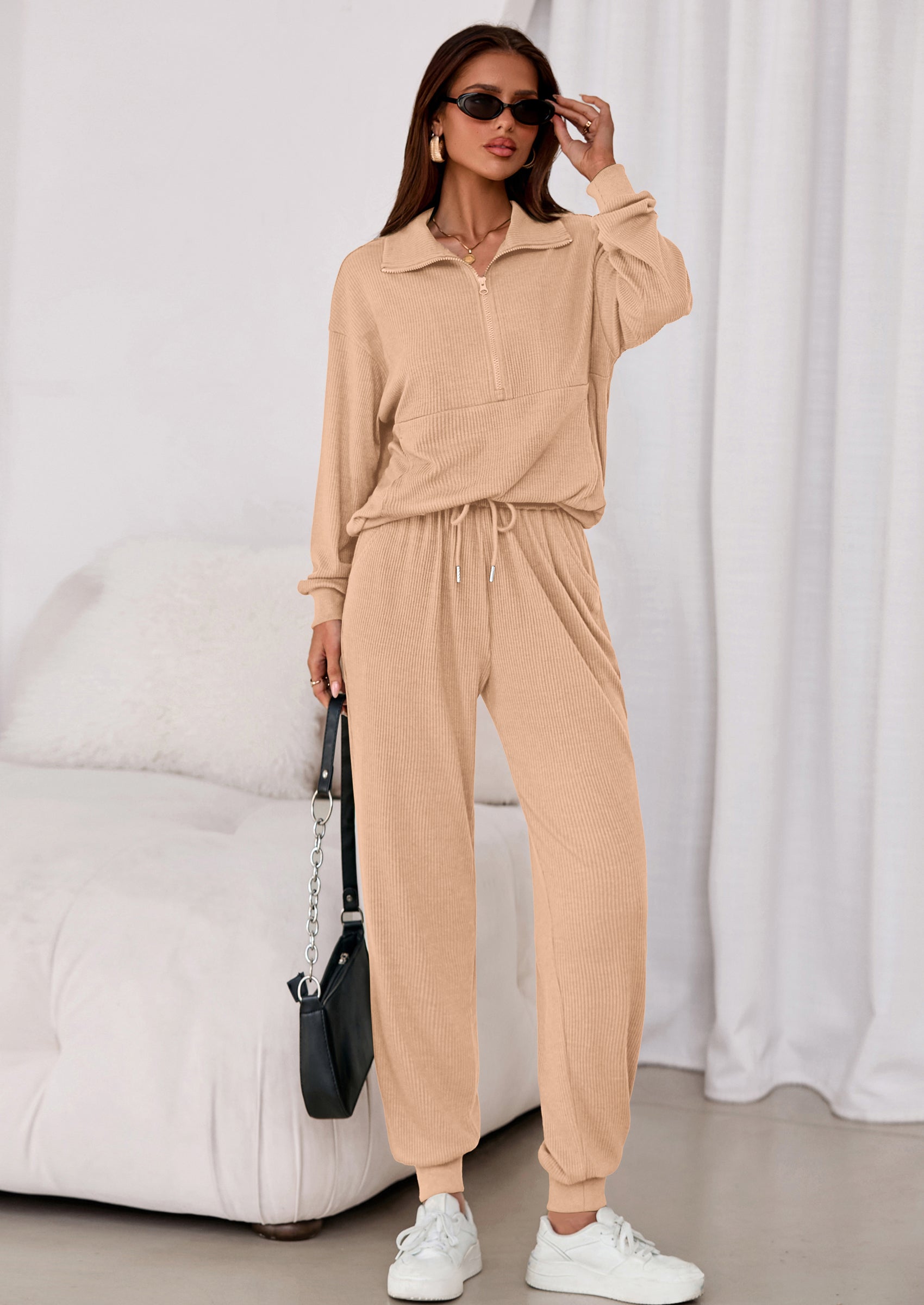 PRETTYGARDEN Women's Fall 2 Piece Lounge Sets Zip Up Sweatshirt Jogger Pants Sweat Track Suits Travel Outfit Winter Clothing