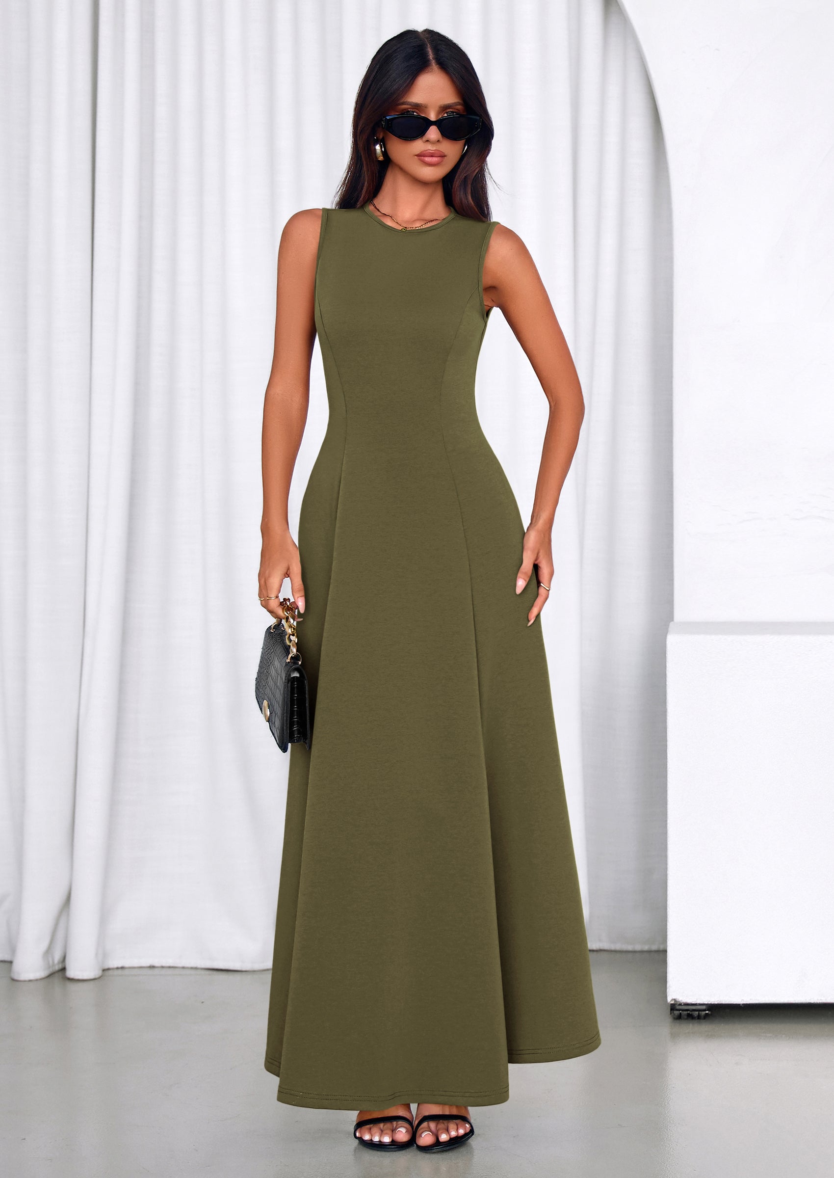 PRETTYGARDEN Women's Summer Tank Maxi Dress Spring Sleeveless Swing A Line Long Flowy Elegant Cocktail Dresses Pockets PRETTYGARDEN