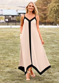 PRETTYGARDEN Women's Flowy Maxi Dress Summer Sleeveless V Neck Spaghetti Strap Elegant Wedding Party Dresses