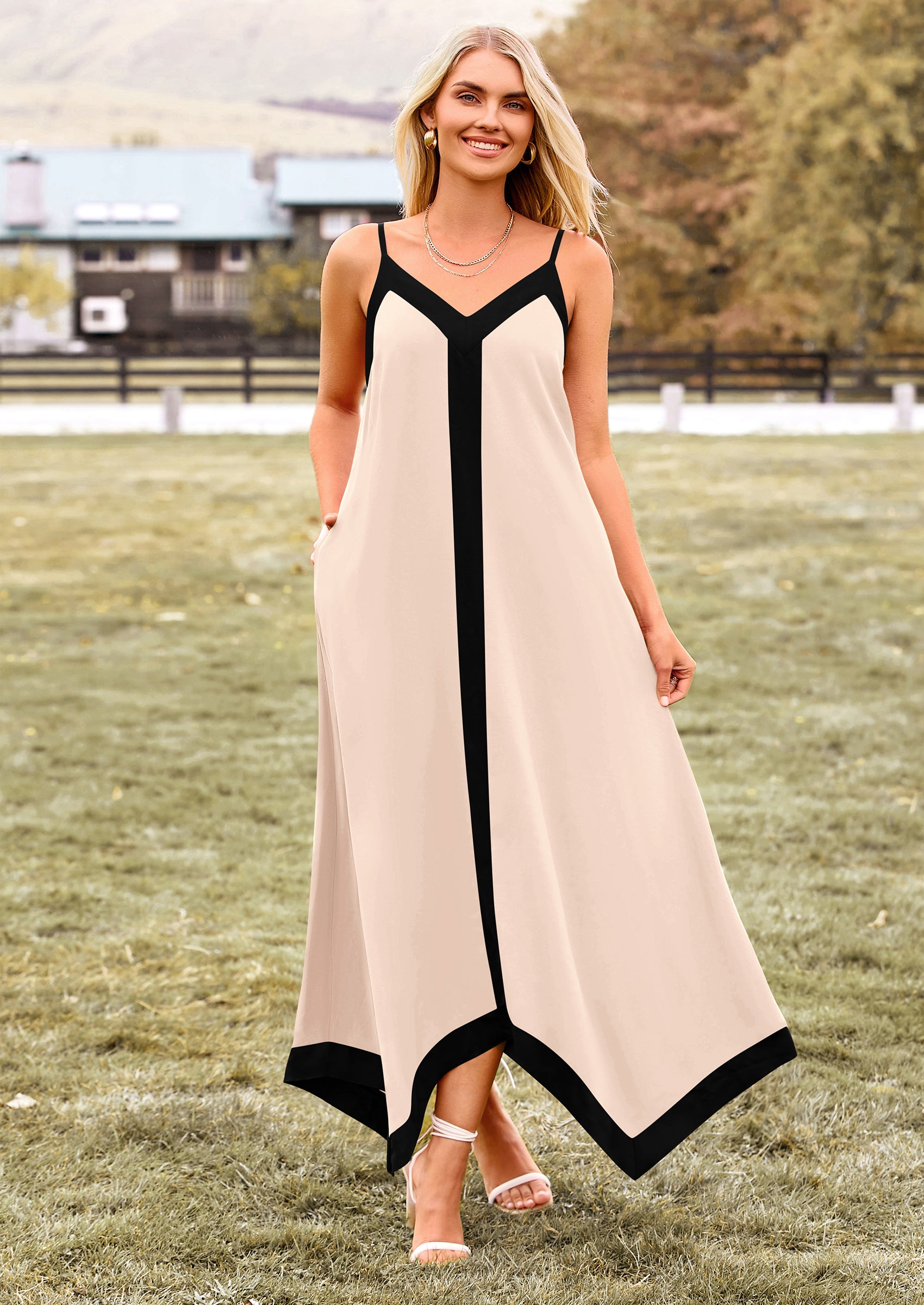 PRETTYGARDEN Women's Flowy Maxi Dress Summer Sleeveless V Neck Spaghetti Strap Elegant Wedding Party Dresses