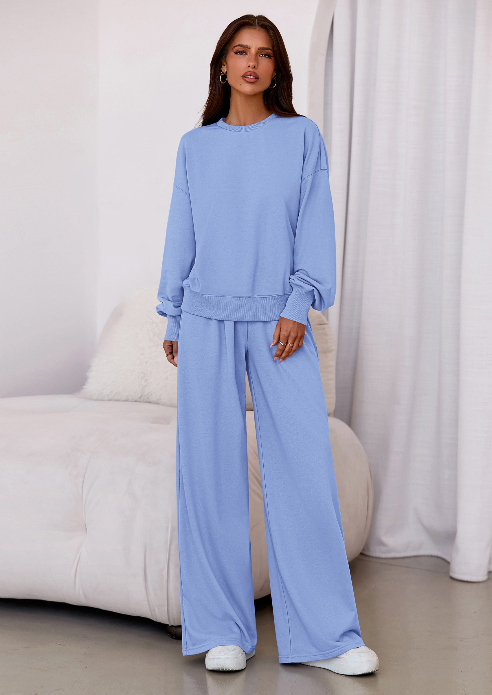 PRETTYGARDEN Womens 2 Piece Sets Long Sleeve Sweatshirt Wide Leg Pants Loose Matching Lounge Set Trendy Fall Outfits