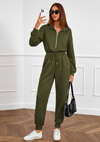PRETTYGARDEN Long Sleeve Jumpsuits for Women Casual  Fall Fashion Zip Up Pant Rompers One Piece Sweatsuits Travel Outfits