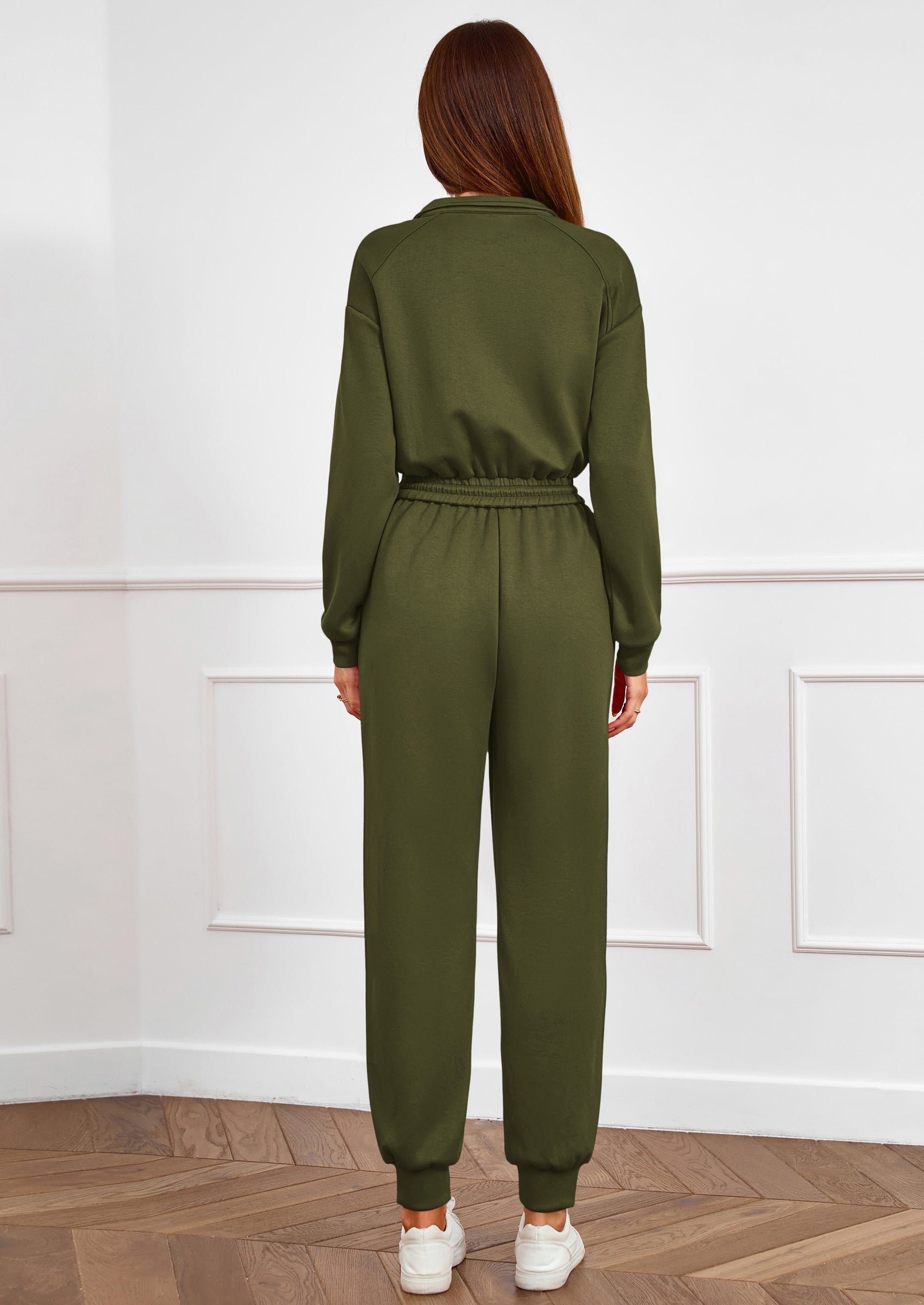 PRETTYGARDEN Long Sleeve Jumpsuits for Women Casual  Fall Fashion Zip Up Pant Rompers One Piece Sweatsuits Travel Outfits