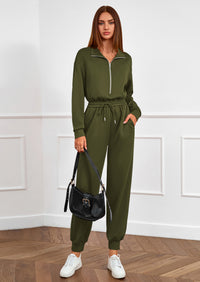 PRETTYGARDEN Long Sleeve Jumpsuits for Women Casual  Fall Fashion Zip Up Pant Rompers One Piece Sweatsuits Travel Outfits