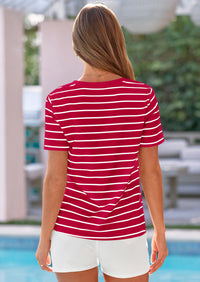 PRETTYGARDEN Short Sleeve Shirts for Women Spring V Neck Cute Tops Casual Striped Shirt Knitted Tees Summer Outfits
