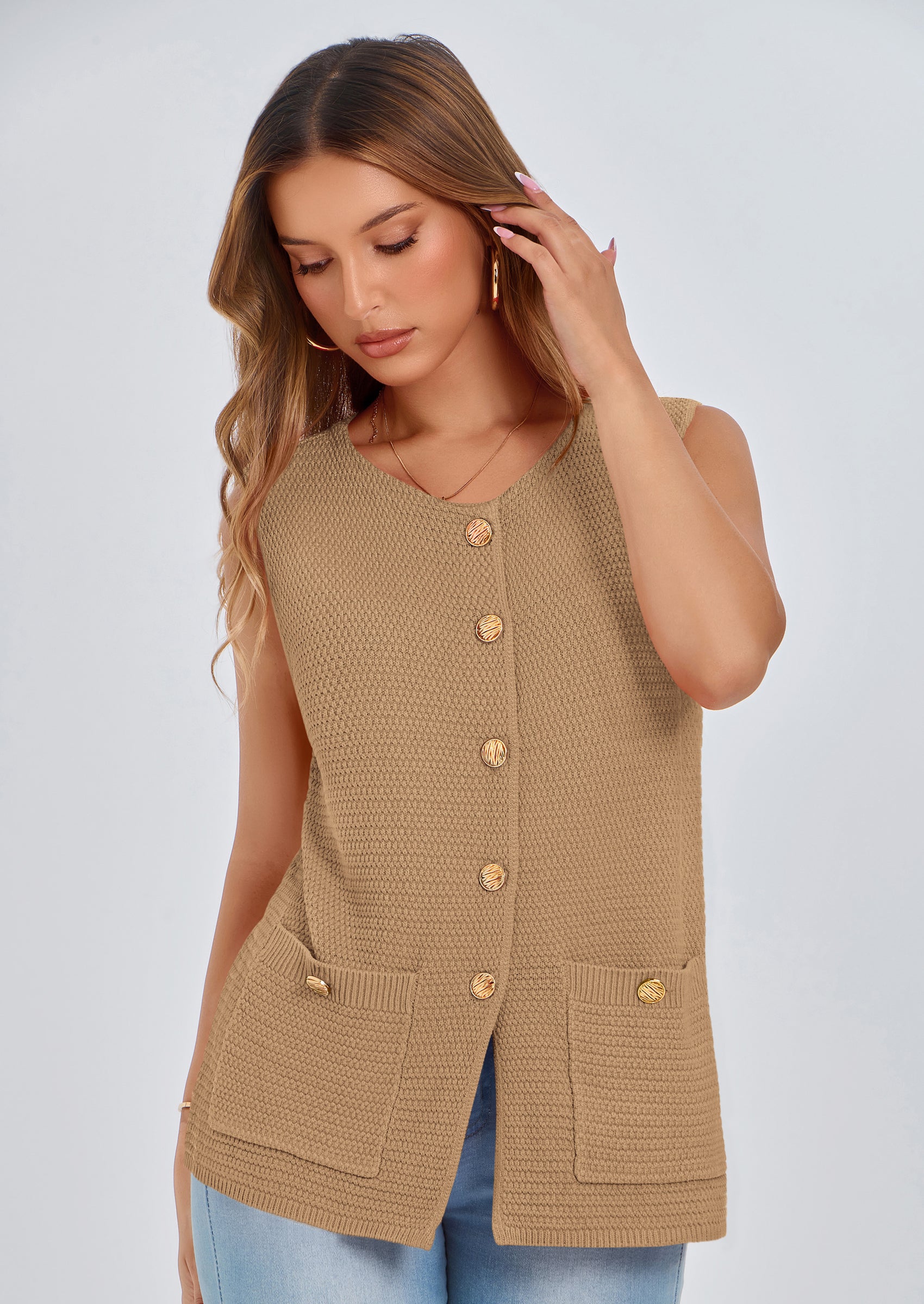 PRETTYGARDEN Women's Knit Sweater Vest Summer Sleeveless Button Down Tank Tops Trendy Business Casual Outfits PRETTYGARDEN