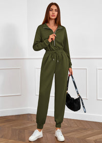 PRETTYGARDEN Long Sleeve Jumpsuits for Women Casual  Fall Fashion Zip Up Pant Rompers One Piece Sweatsuits Travel Outfits