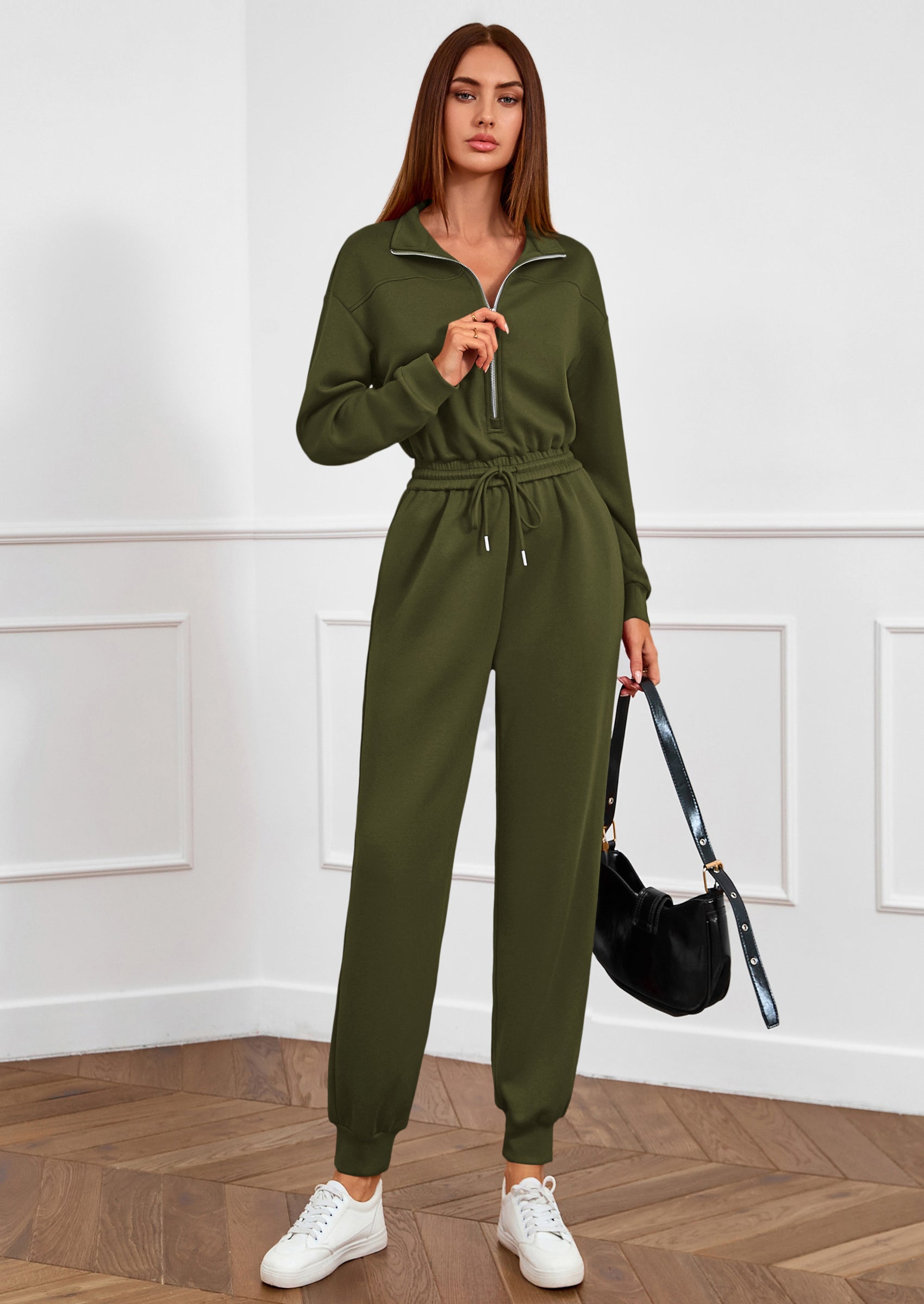 PRETTYGARDEN Long Sleeve Jumpsuits for Women Casual  Fall Fashion Zip Up Pant Rompers One Piece Sweatsuits Travel Outfits