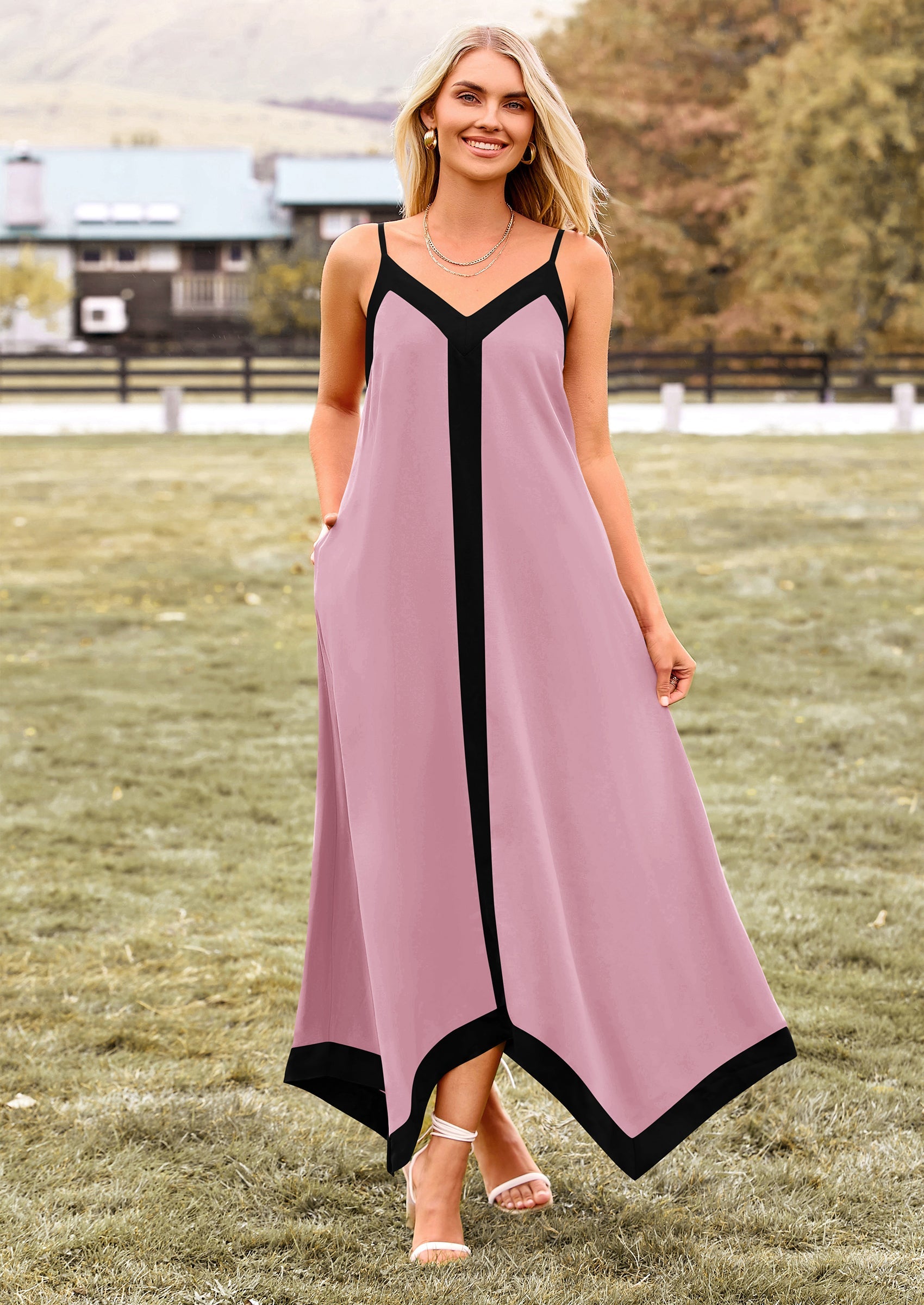 sleeveless flowy maxi dress Women Summer Dresses Flowy Maxi Dress Sleeveless V Neck Strap Slim Fit Dress