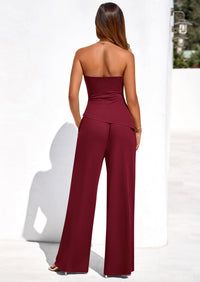 PRETTYGARDEN Summer Sets Women 2 Piece Outfits Asymmetrical Tube Tops and Pants Beach Vacation Airport Matching Lounge Set PRETTYGARDEN