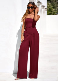 PRETTYGARDEN Summer Sets Women 2 Piece Outfits Asymmetrical Tube Tops and Pants Beach Vacation Airport Matching Lounge Set PRETTYGARDEN