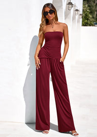 PRETTYGARDEN Summer Sets Women 2 Piece Outfits Asymmetrical Tube Tops and Pants Beach Vacation Airport Matching Lounge Set PRETTYGARDEN