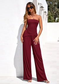 PRETTYGARDEN Summer Sets Women 2 Piece Outfits Asymmetrical Tube Tops and Pants Beach Vacation Airport Matching Lounge Set PRETTYGARDEN