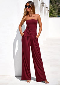 PRETTYGARDEN Summer Sets Women 2 Piece Outfits Asymmetrical Tube Tops and Pants Beach Vacation Airport Matching Lounge Set PRETTYGARDEN