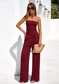 PRETTYGARDEN Summer Sets Women 2 Piece Outfits Asymmetrical Tube Tops and Pants Beach Vacation Airport Matching Lounge Set PRETTYGARDEN