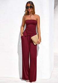 PRETTYGARDEN Summer Sets Women 2 Piece Outfits Asymmetrical Tube Tops and Pants Beach Vacation Airport Matching Lounge Set PRETTYGARDEN