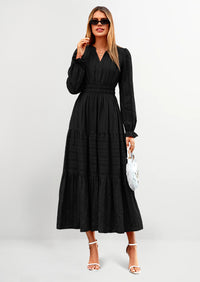 PRETTYGARDEN Women's Fall Wedding Guest Dresses Long Sleeve V Neck Flowy Elegant Holiday Party Maxi Dress with Pockets