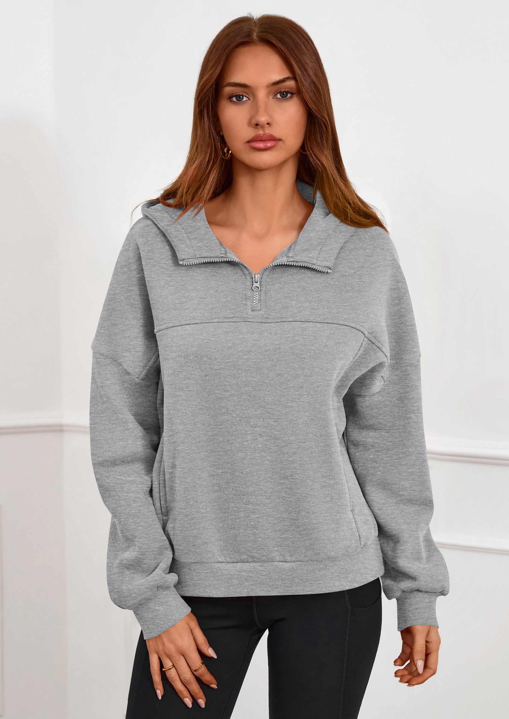 PRETTYGARDEN Womens Hoodies Cropped Fleece Sweatshirts Fall Fashion Quarter Zip Pullover Long Sleeve Tops Winter Clothes