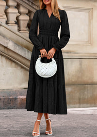 PRETTYGARDEN Women's Fall Wedding Guest Dresses Long Sleeve V Neck Flowy Elegant Holiday Party Maxi Dress with Pockets