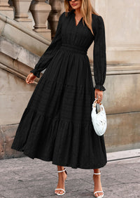 PRETTYGARDEN Women's Fall Wedding Guest Dresses Long Sleeve V Neck Flowy Elegant Holiday Party Maxi Dress with Pockets