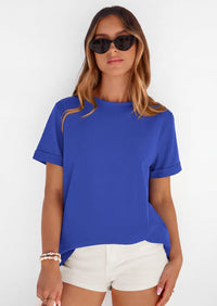 PRETTYGARDEN Womens Summer Tops Spring Casual Rolled Short Sleeve Basic Tees Crew Neck Work Shirts Fashion Clothing PRETTYGARDEN