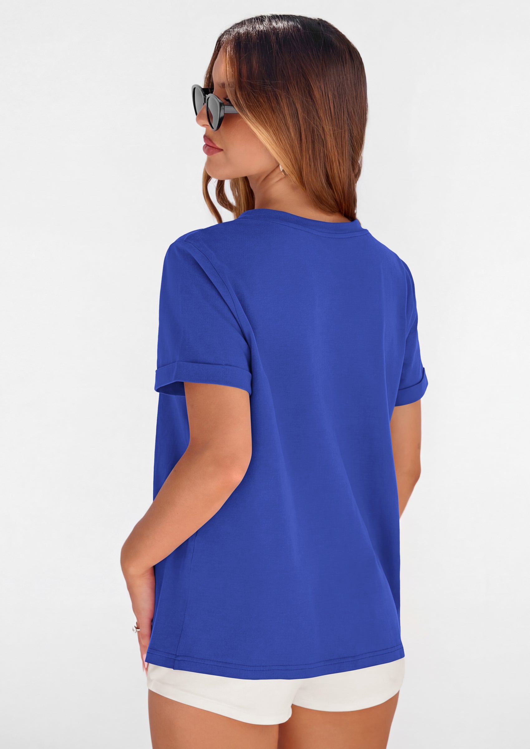 PRETTYGARDEN Womens Summer Tops Spring Casual Rolled Short Sleeve Basic Tees Crew Neck Work Shirts Fashion Clothing PRETTYGARDEN