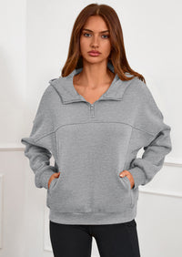 PRETTYGARDEN Womens Hoodies Cropped Fleece Sweatshirts Fall Fashion Quarter Zip Pullover Long Sleeve Tops Winter Clothes