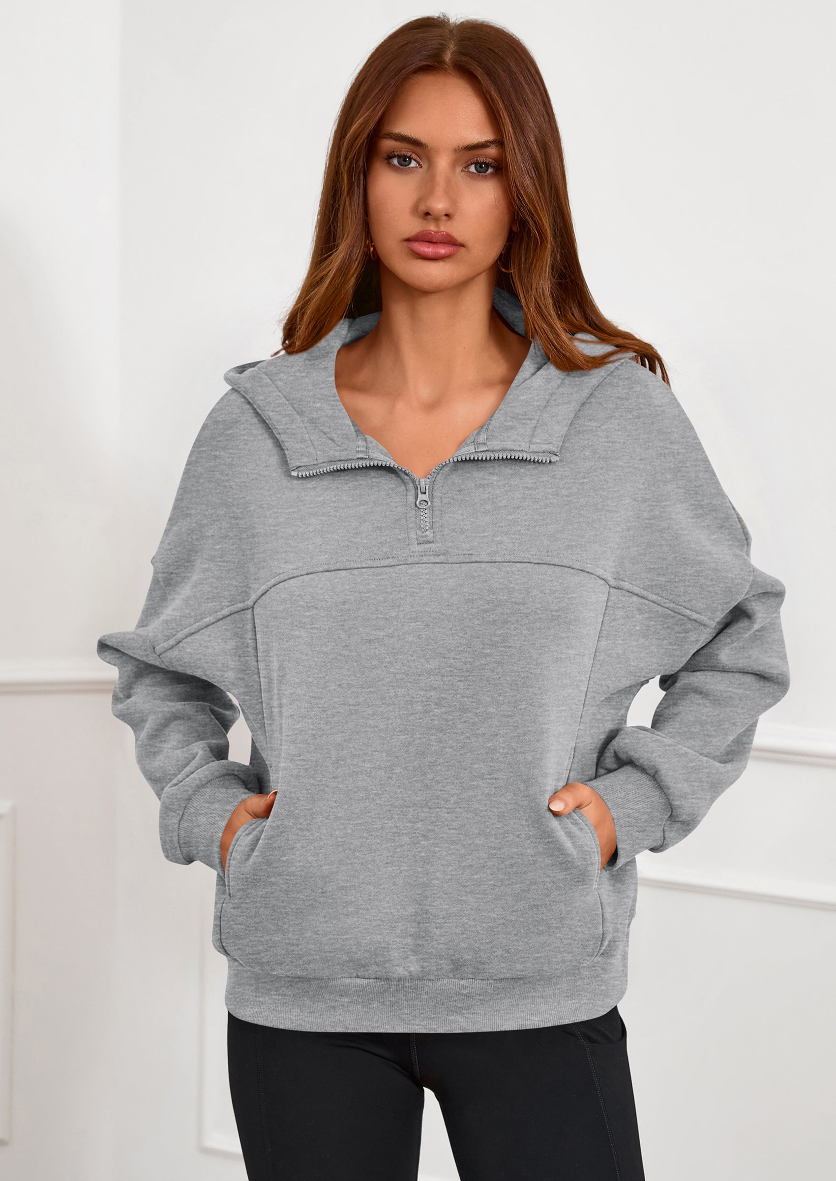 PRETTYGARDEN Womens Hoodies Cropped Fleece Sweatshirts Fall Fashion Quarter Zip Pullover Long Sleeve Tops Winter Clothes