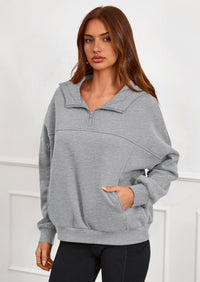 PRETTYGARDEN Womens Hoodies Cropped Fleece Sweatshirts Fall Fashion Quarter Zip Pullover Long Sleeve Tops Winter Clothes