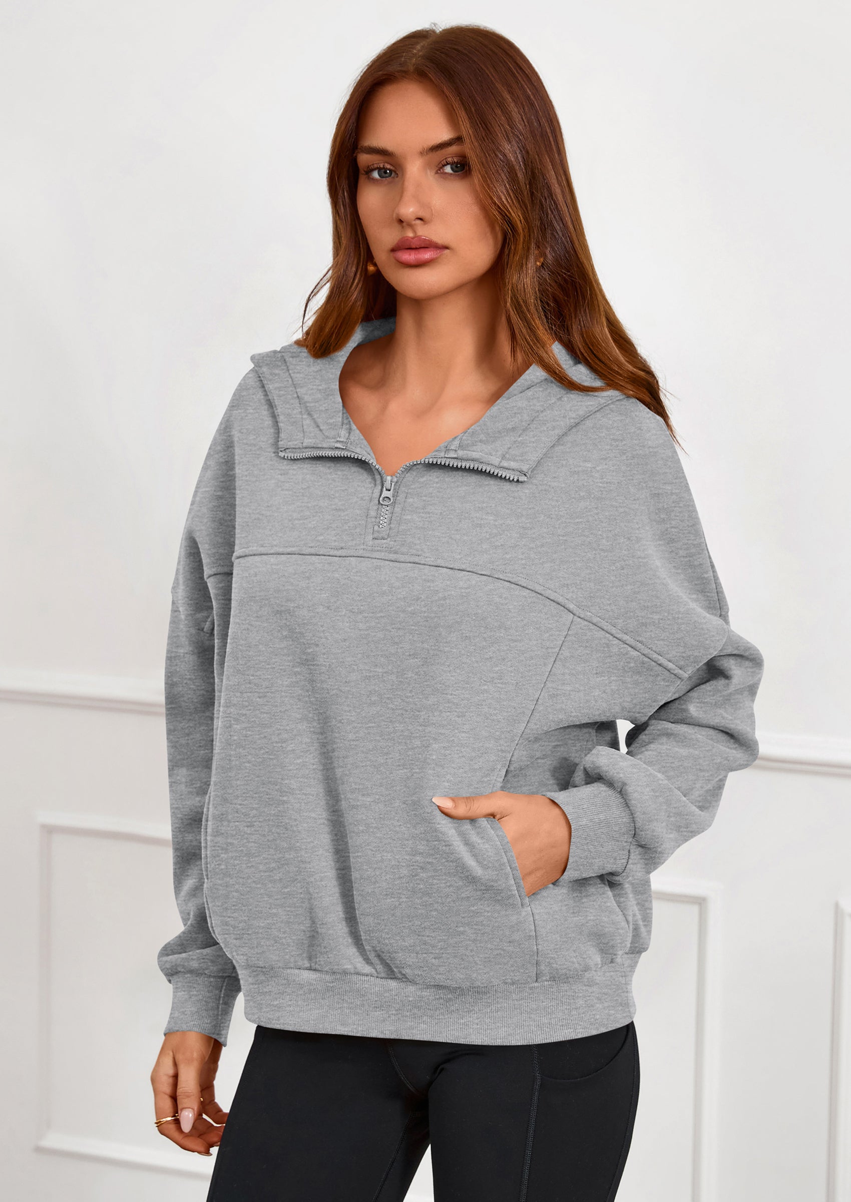 PRETTYGARDEN Womens Hoodies Cropped Fleece Sweatshirts Fall Fashion Quarter Zip Pullover Long Sleeve Tops Winter Clothes