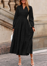 PRETTYGARDEN Women's Fall Wedding Guest Dresses Long Sleeve V Neck Flowy Elegant Holiday Party Maxi Dress with Pockets