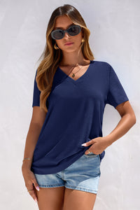 PRETTYGARDEN Women's V Neck T Shirts Summer Short Sleeve Spring Going Out Tops Casual Loose Fit Basic Tees Beach Clothes PRETTYGARDEN