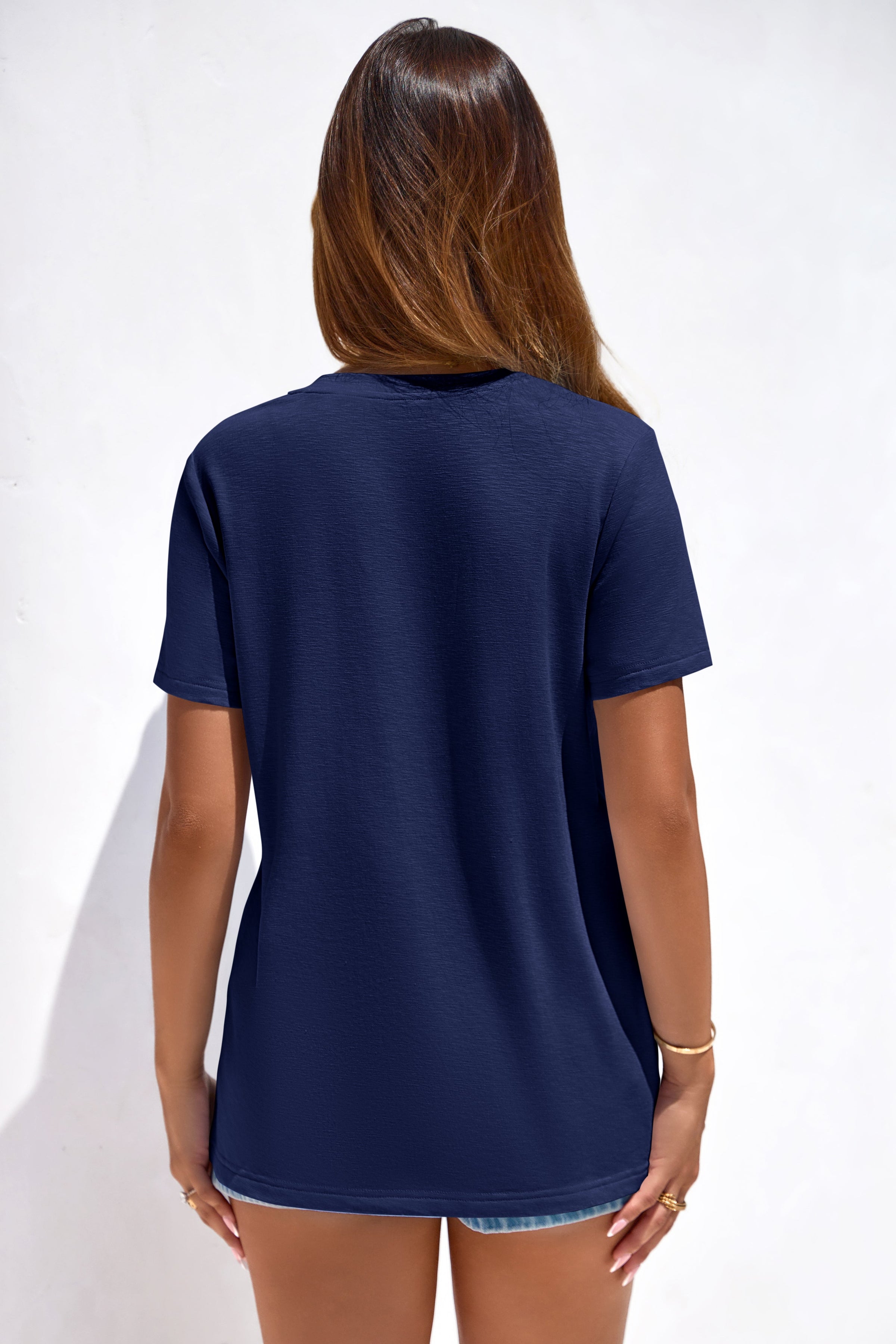 PRETTYGARDEN Women's V Neck T Shirts Summer Short Sleeve Spring Going Out Tops Casual Loose Fit Basic Tees Beach Clothes PRETTYGARDEN