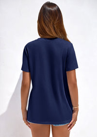 PRETTYGARDEN Women's V Neck T Shirts Summer Short Sleeve Spring Going Out Tops Casual Loose Fit Basic Tees Beach Clothes PRETTYGARDEN