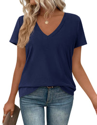 PRETTYGARDEN Women's V Neck T Shirts Summer Short Sleeve Spring Going Out Tops Casual Loose Fit Basic Tees Beach Clothes PRETTYGARDEN